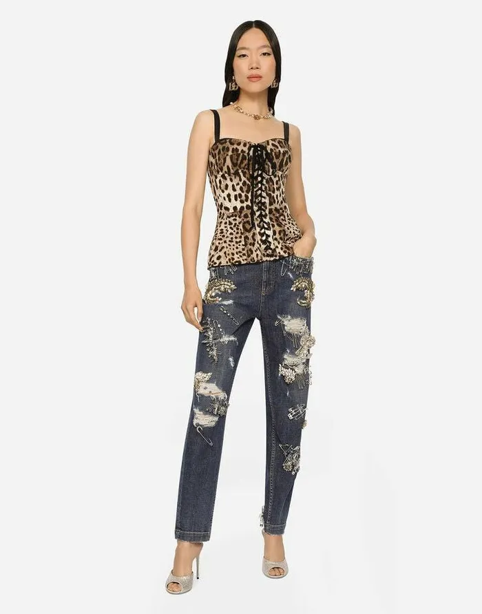 Dolce and Gabbana Shirts And Tops Women Leopardprint Drill Shaper Corset With Laces Animal Print Dolce and Gabbana Shirts And Tops Women Leopardprint Drill Shaper Corset With Laces Animal Print
