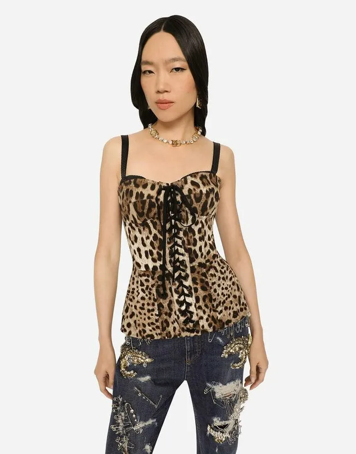 Dolce and Gabbana Shirts And Tops Women Leopardprint Drill Shaper Corset With Laces Animal Print Dolce and Gabbana Shirts And Tops Women Leopardprint Drill Shaper Corset With Laces Animal Print