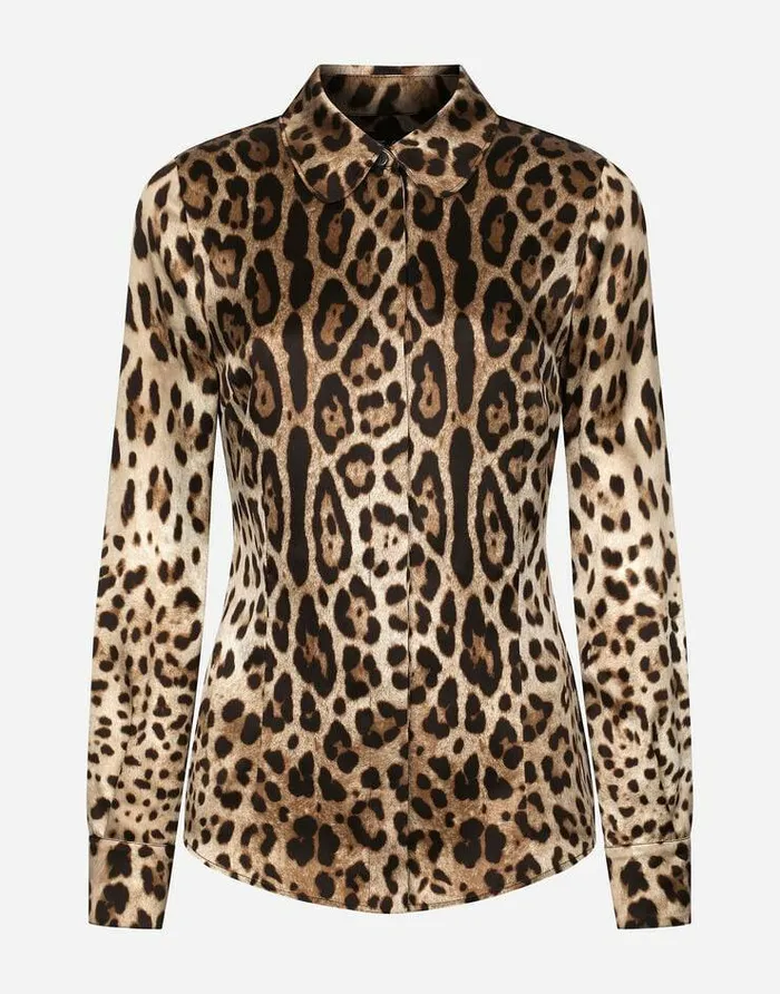 Dolce and Gabbana Shirts And Tops Women Leopardprint Satin Shirt Animal Print