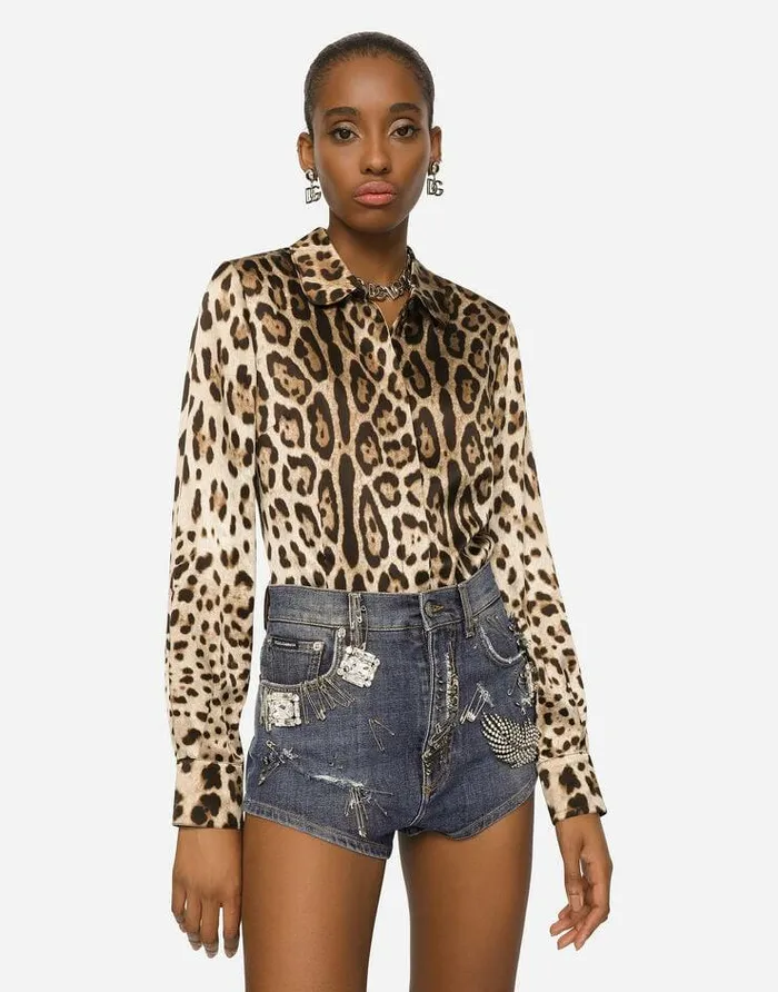 Dolce and Gabbana Shirts And Tops Women Leopardprint Satin Shirt Animal Print Dolce and Gabbana Shirts And Tops Women Leopardprint Satin Shirt Animal Print
