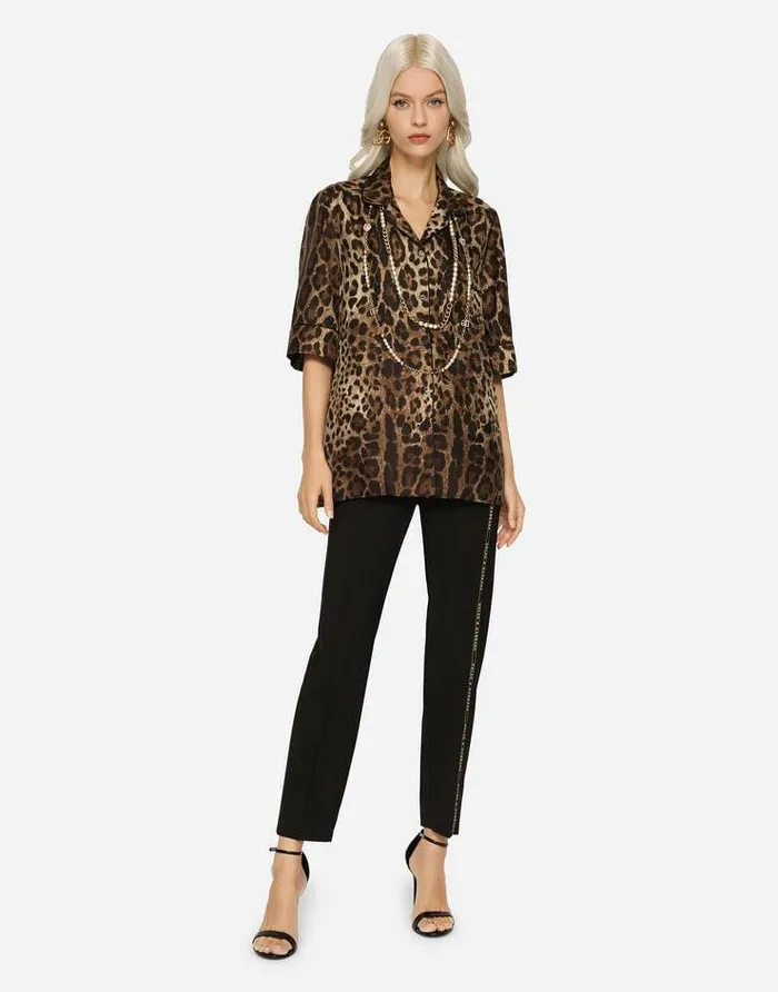 Dolce and Gabbana Shirts And Tops Women Leopardprint Twill Shirt With Piping Multicolor Dolce and Gabbana Shirts And Tops Women Leopardprint Twill Shirt With Piping Multicolor