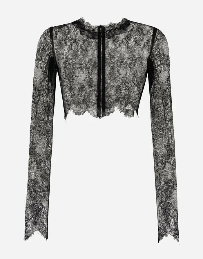 Dolce and Gabbana Shirts And Tops Women Longsleeved Chantilly Lace Crop Top Black Dolce and Gabbana Shirts And Tops Women Longsleeved Chantilly Lace Crop Top Black