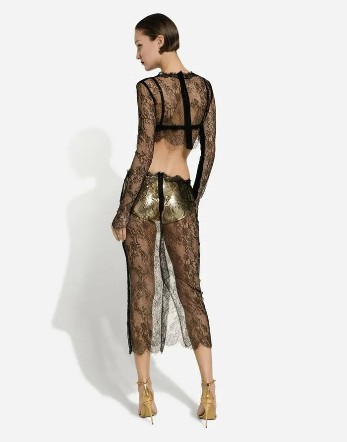 Dolce and Gabbana Shirts And Tops Women Longsleeved Chantilly Lace Crop Top Black Dolce and Gabbana Shirts And Tops Women Longsleeved Chantilly Lace Crop Top Black