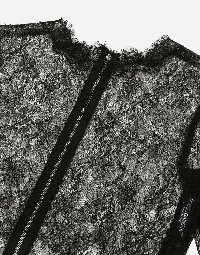 Dolce and Gabbana Shirts And Tops Women Longsleeved Chantilly Lace Crop Top Black Dolce and Gabbana Shirts And Tops Women Longsleeved Chantilly Lace Crop Top Black