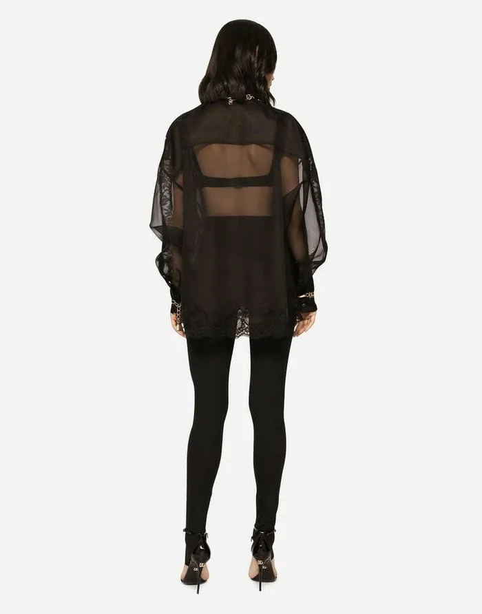Dolce and Gabbana Shirts And Tops Women Organza Tuxedo Shirt With Lace Inserts Black Dolce and Gabbana Shirts And Tops Women Organza Tuxedo Shirt With Lace Inserts Black