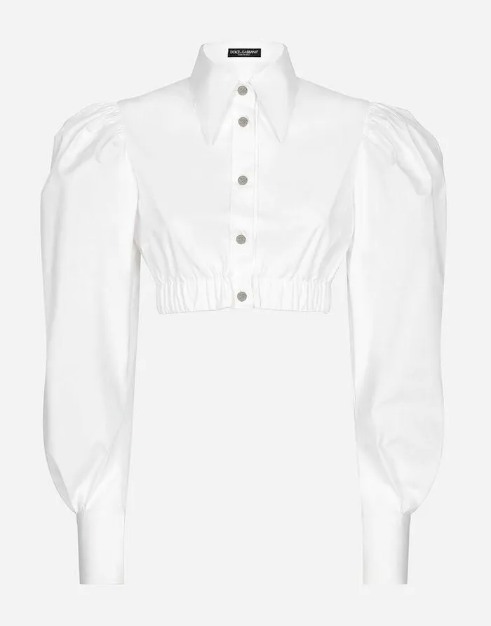 Dolce and Gabbana Shirts And Tops Women Poplin Shirt With Puff Sleeves White