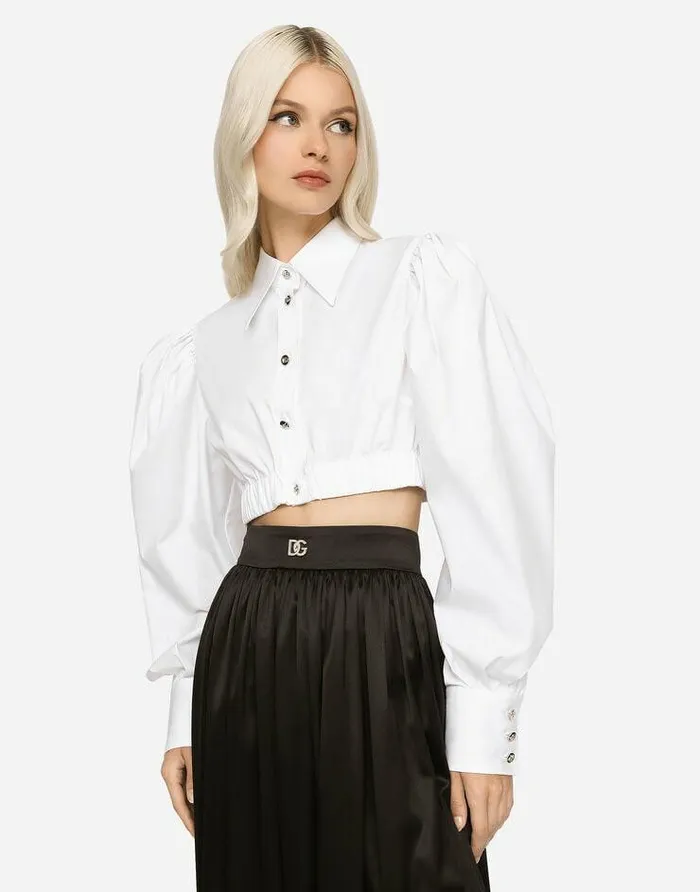 Dolce and Gabbana Shirts And Tops Women Poplin Shirt With Puff Sleeves White Dolce and Gabbana Shirts And Tops Women Poplin Shirt With Puff Sleeves White