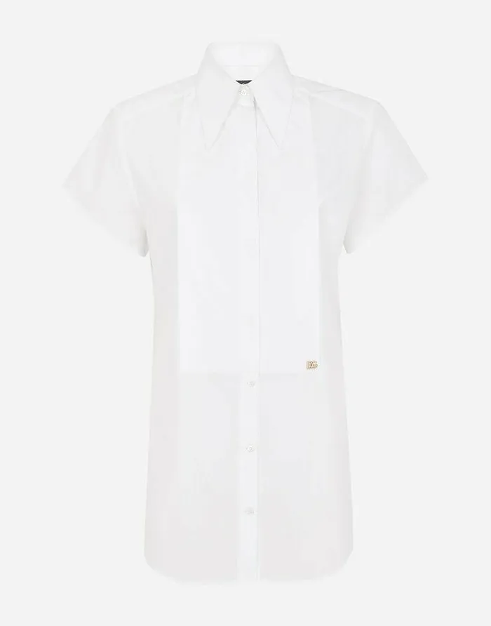 Dolce and Gabbana Shirts And Tops Women Poplin Shirt With Shirt Front And DG Logo White Dolce and Gabbana Shirts And Tops Women Poplin Shirt With Shirt Front And DG Logo White