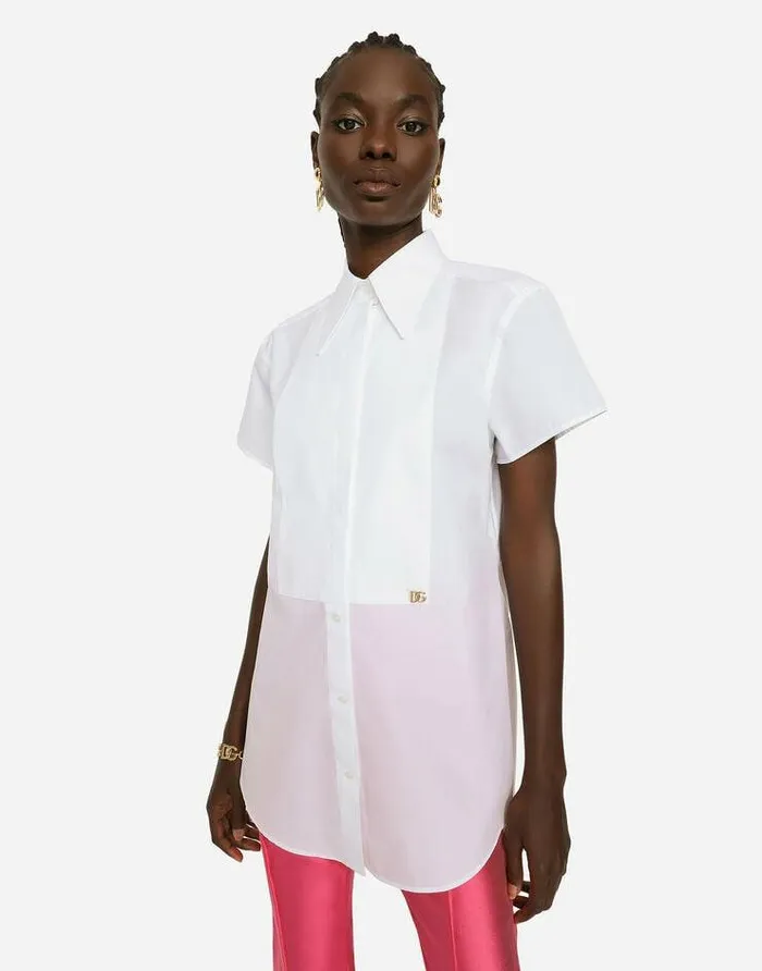 Dolce and Gabbana Shirts And Tops Women Poplin Shirt With Shirt Front And DG Logo White Dolce and Gabbana Shirts And Tops Women Poplin Shirt With Shirt Front And DG Logo White
