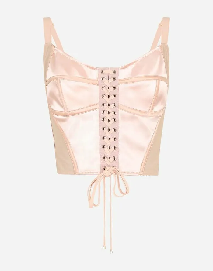 Dolce and Gabbana Shirts And Tops Women Satin Corset With Laces And Eyelets Pink Dolce and Gabbana Shirts And Tops Women Satin Corset With Laces And Eyelets Pink