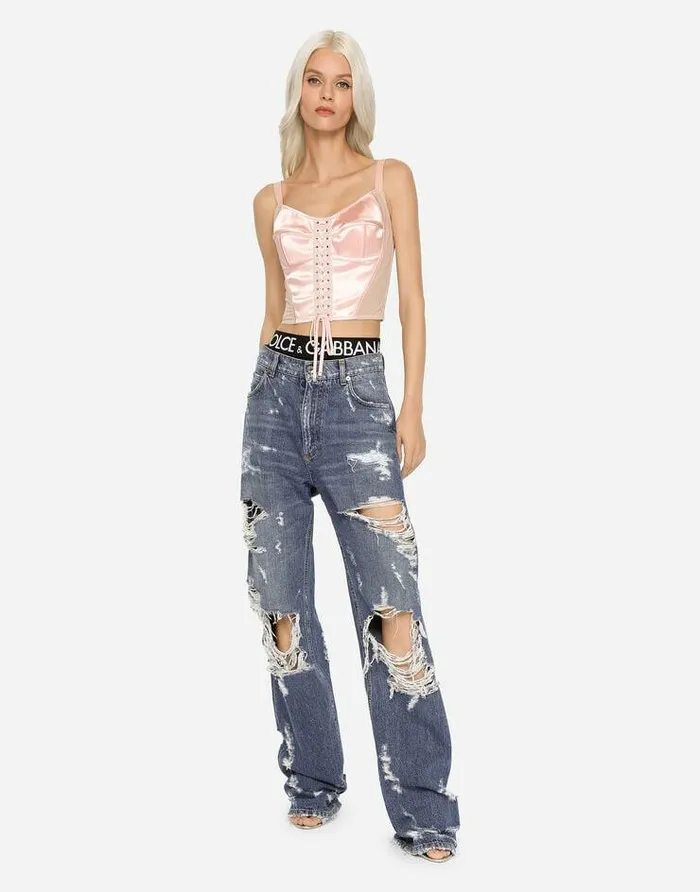 Dolce and Gabbana Shirts And Tops Women Satin Corset With Laces And Eyelets Pink Dolce and Gabbana Shirts And Tops Women Satin Corset With Laces And Eyelets Pink
