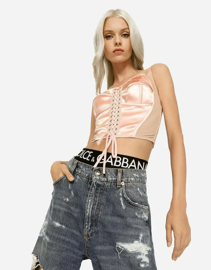 Dolce and Gabbana Shirts And Tops Women Satin Corset With Laces And Eyelets Pink Dolce and Gabbana Shirts And Tops Women Satin Corset With Laces And Eyelets Pink