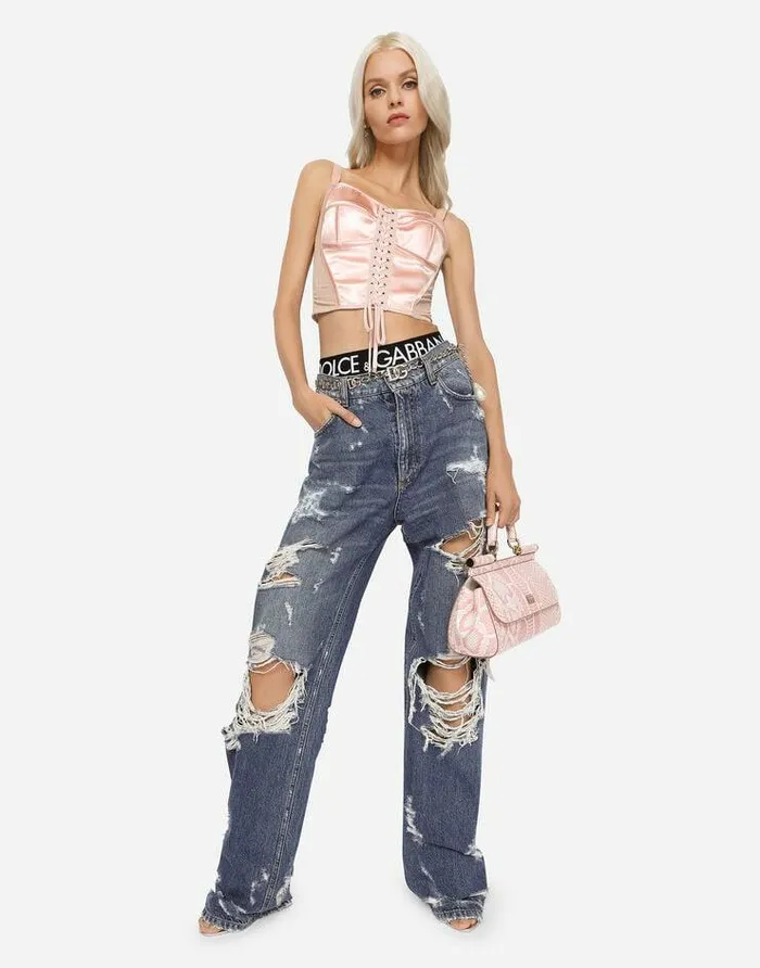 Dolce and Gabbana Shirts And Tops Women Satin Corset With Laces And Eyelets Pink Dolce and Gabbana Shirts And Tops Women Satin Corset With Laces And Eyelets Pink