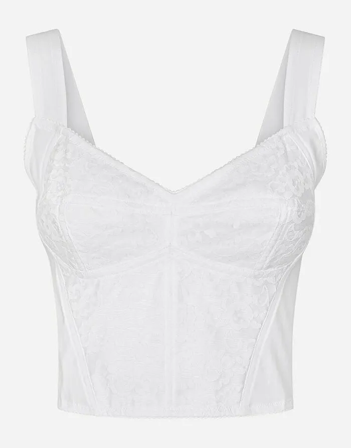 Dolce and Gabbana Shirts And Tops Women Shaper Corset Bustier In Lace And Jacquard White Dolce and Gabbana Shirts And Tops Women Shaper Corset Bustier In Lace And Jacquard White