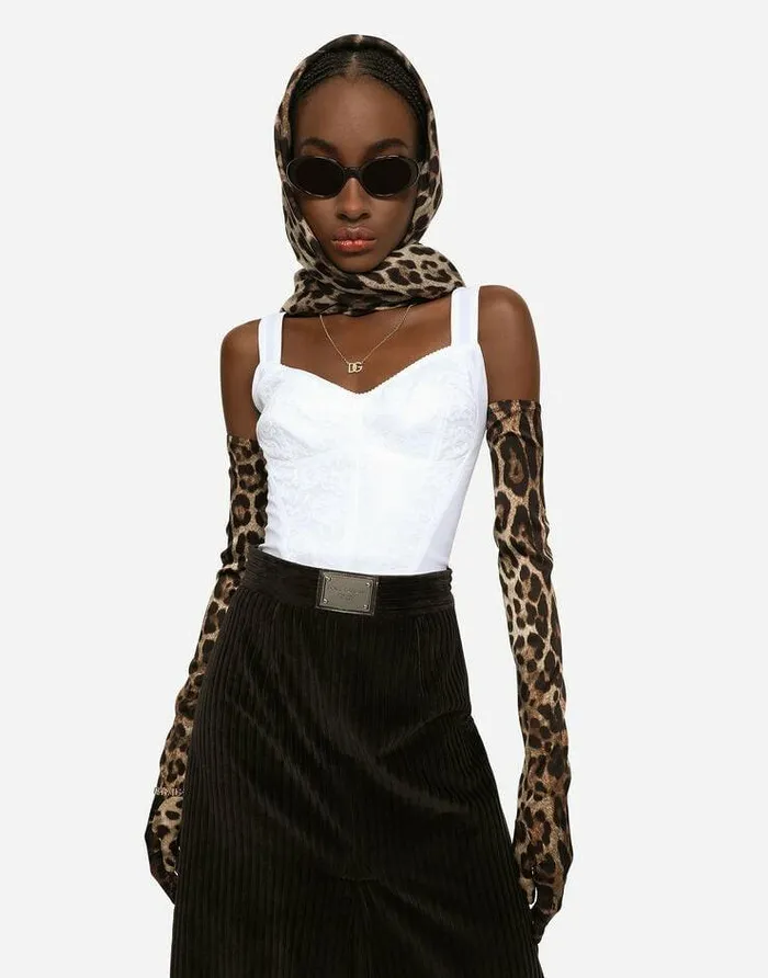 Dolce and Gabbana Shirts And Tops Women Shaper Corset Bustier In Lace And Jacquard White Dolce and Gabbana Shirts And Tops Women Shaper Corset Bustier In Lace And Jacquard White