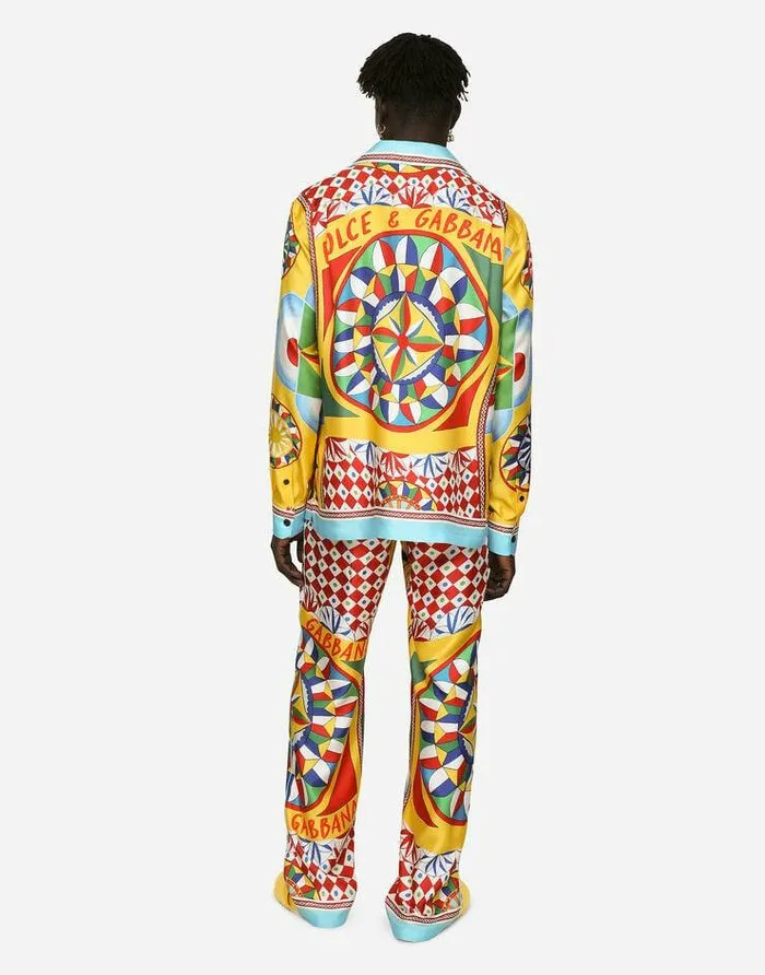 Dolce and Gabbana Shirts Men Carrettoprint Silk Twill Shirt Red Dolce and Gabbana Shirts Men Carrettoprint Silk Twill Shirt Red