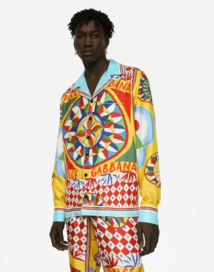 Dolce and Gabbana Shirts Men Carrettoprint Silk Twill Shirt Red Dolce and Gabbana Shirts Men Carrettoprint Silk Twill Shirt Red