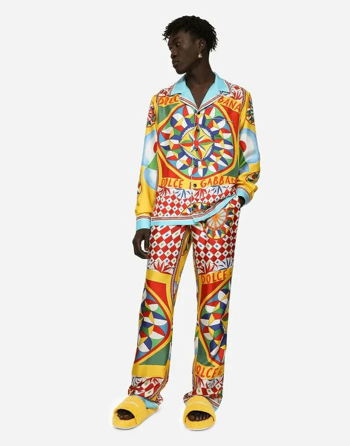 Dolce and Gabbana Shirts Men Carrettoprint Silk Twill Shirt Red Dolce and Gabbana Shirts Men Carrettoprint Silk Twill Shirt Red