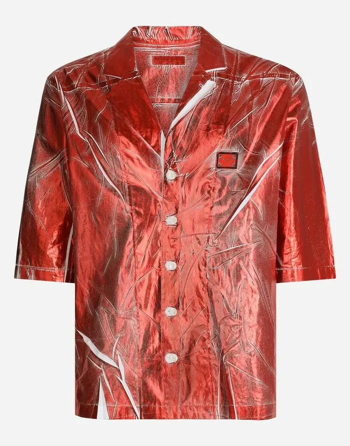 Dolce and Gabbana Shirts Men Coated Cotton Hawaiian Shirt With Branded Tag Red Dolce and Gabbana Shirts Men Coated Cotton Hawaiian Shirt With Branded Tag Red