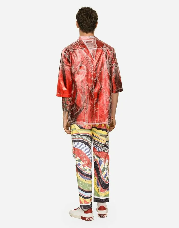 Dolce and Gabbana Shirts Men Coated Cotton Hawaiian Shirt With Branded Tag Red Dolce and Gabbana Shirts Men Coated Cotton Hawaiian Shirt With Branded Tag Red