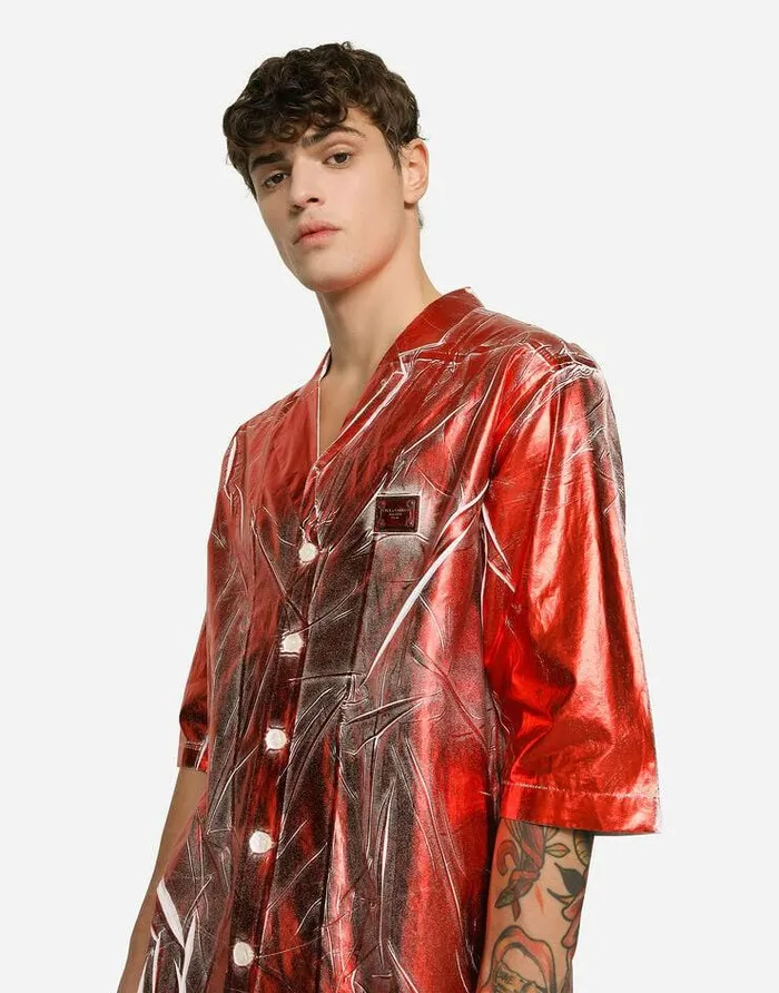 Dolce and Gabbana Shirts Men Coated Cotton Hawaiian Shirt With Branded Tag Red Dolce and Gabbana Shirts Men Coated Cotton Hawaiian Shirt With Branded Tag Red