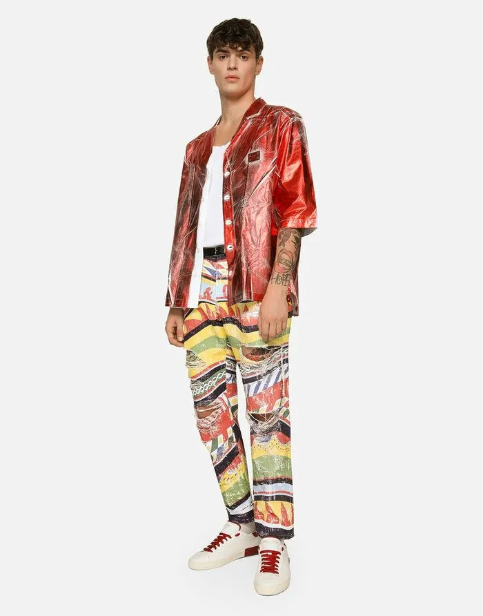Dolce and Gabbana Shirts Men Coated Cotton Hawaiian Shirt With Branded Tag Red Dolce and Gabbana Shirts Men Coated Cotton Hawaiian Shirt With Branded Tag Red