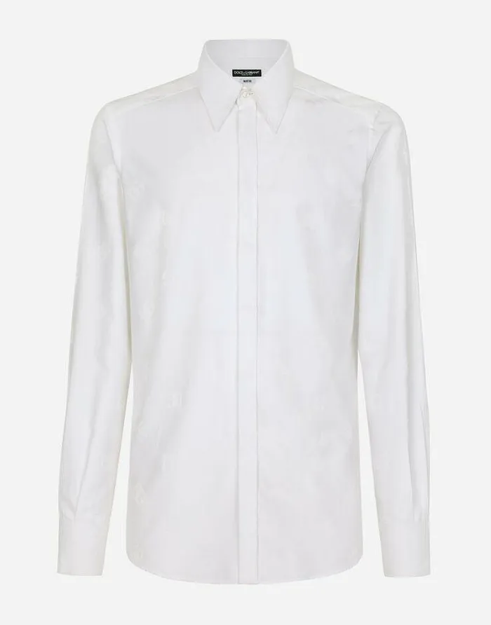 Dolce and Gabbana Shirts Men Cotton Jacquard Martinifit Shirt With DG Monogram White Dolce and Gabbana Shirts Men Cotton Jacquard Martinifit Shirt With DG Monogram White