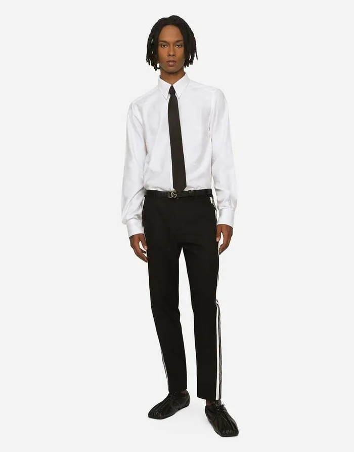 Dolce and Gabbana Shirts Men Cotton Jacquard Martinifit Shirt With DG Monogram White Dolce and Gabbana Shirts Men Cotton Jacquard Martinifit Shirt With DG Monogram White
