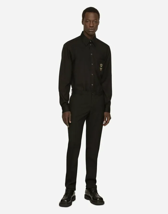 Dolce and Gabbana Shirts Men Cotton Martinifit Shirt With Embroidery Black Dolce and Gabbana Shirts Men Cotton Martinifit Shirt With Embroidery Black