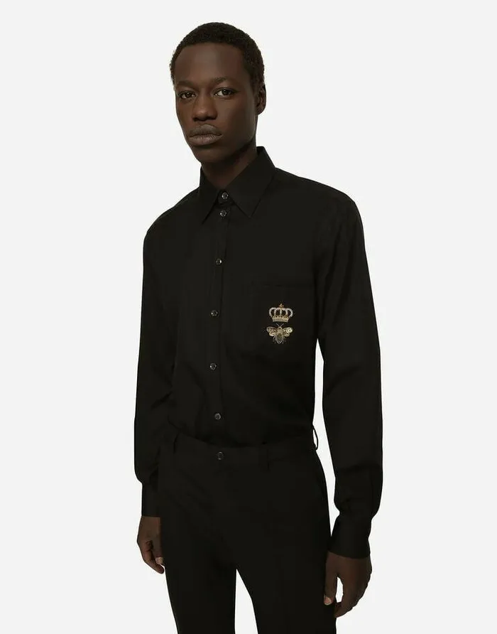 Dolce and Gabbana Shirts Men Cotton Martinifit Shirt With Embroidery Black Dolce and Gabbana Shirts Men Cotton Martinifit Shirt With Embroidery Black