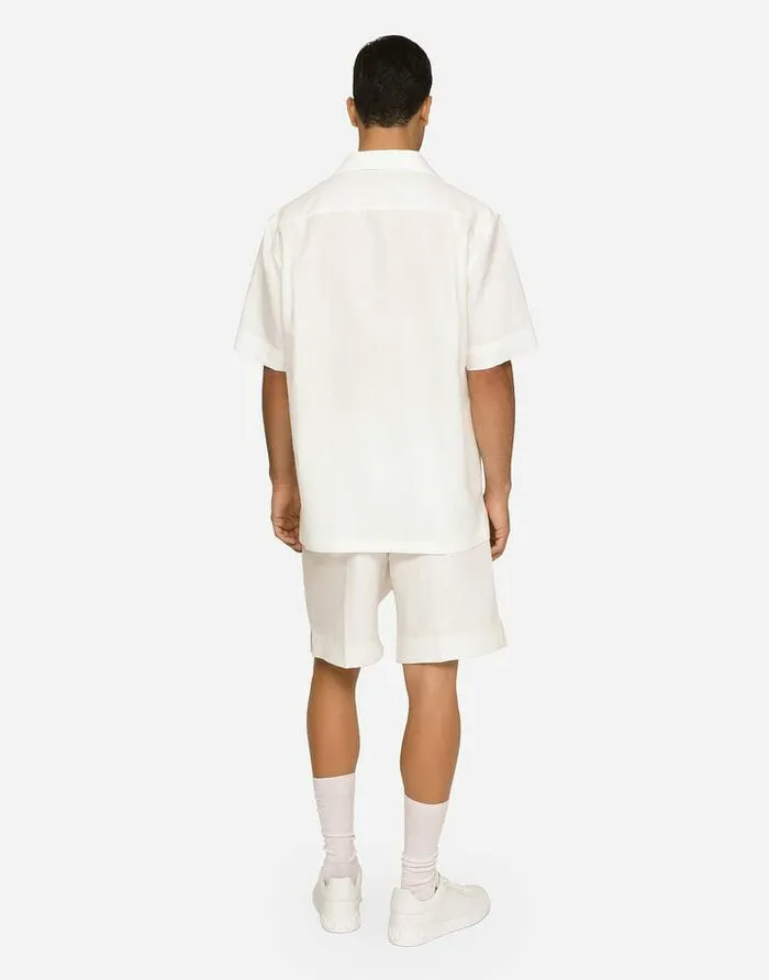 Dolce and Gabbana Shirts Men Linen Hawaiian Shirt With Logo Tag White Dolce and Gabbana Shirts Men Linen Hawaiian Shirt With Logo Tag White
