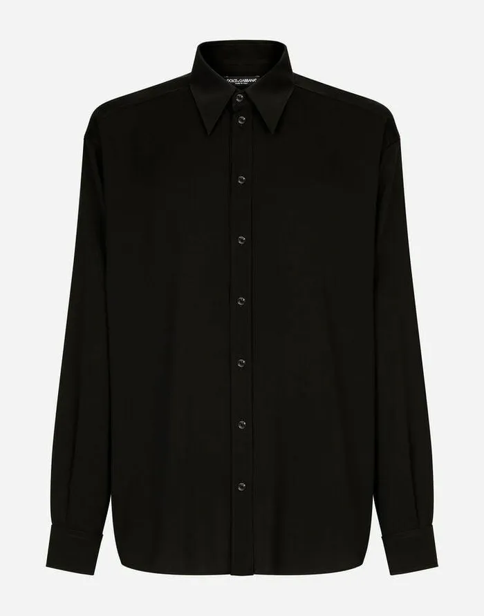Dolce and Gabbana Shirts Men Oversized Stretch Silk Shirt Black