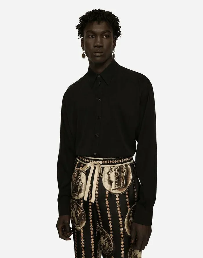 Dolce and Gabbana Shirts Men Oversized Stretch Silk Shirt Black Dolce and Gabbana Shirts Men Oversized Stretch Silk Shirt Black