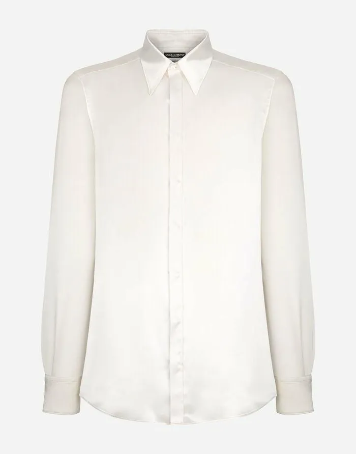 Dolce and Gabbana Shirts Men Silk Satin Martinifit Shirt White