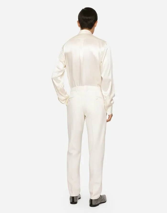 Dolce and Gabbana Shirts Men Silk Satin Martinifit Shirt White Dolce and Gabbana Shirts Men Silk Satin Martinifit Shirt White