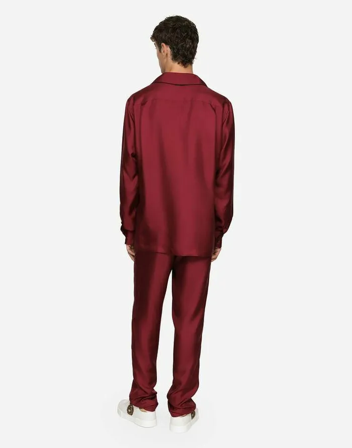 Dolce and Gabbana Shirts Men Silk Shirt With DG Logoembroidered Patch Bordeaux Dolce and Gabbana Shirts Men Silk Shirt With DG Logoembroidered Patch Bordeaux