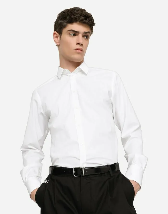 Dolce and Gabbana Shirts Men Stretch Cotton Goldfit Shirt White Dolce and Gabbana Shirts Men Stretch Cotton Goldfit Shirt White