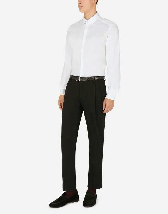 Dolce and Gabbana Shirts Men Stretch Cotton Goldfit Shirt White Dolce and Gabbana Shirts Men Stretch Cotton Goldfit Shirt White