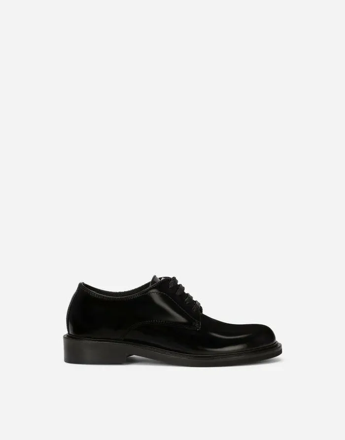 Dolce and Gabbana Shoes 2438 Children Brushed Calfskin Derby Shoes Black