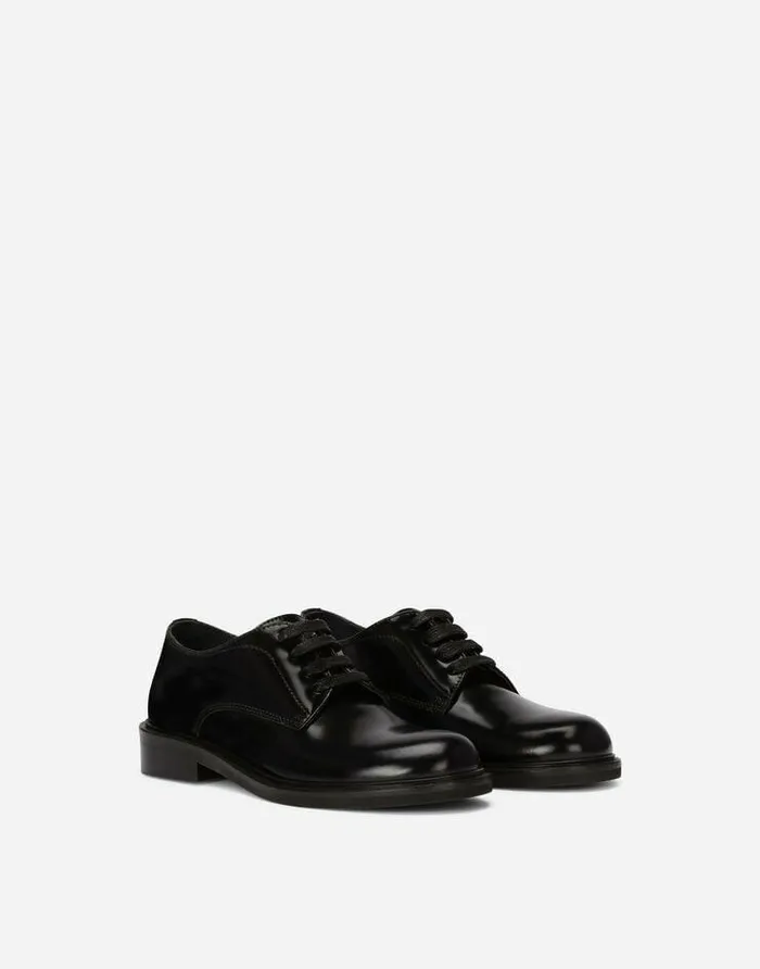 Dolce and Gabbana Shoes 2438 Children Brushed Calfskin Derby Shoes Black Dolce and Gabbana Shoes 2438 Children Brushed Calfskin Derby Shoes Black