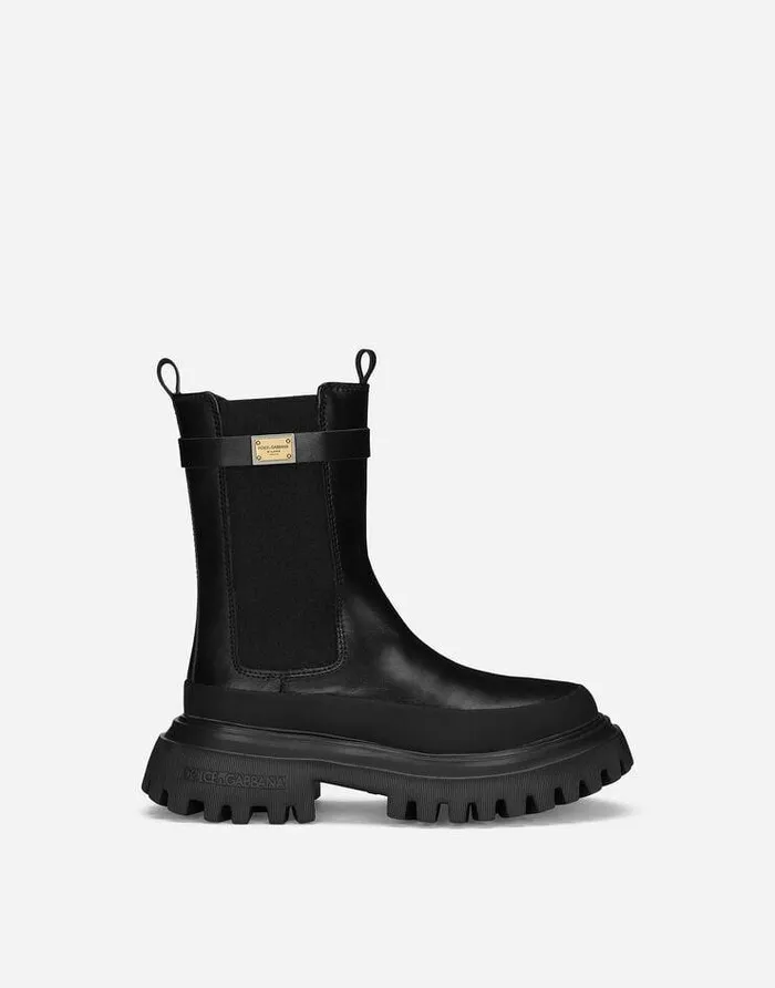 Dolce and Gabbana Shoes 2438 Children Calfskin Ankle Boots Black
