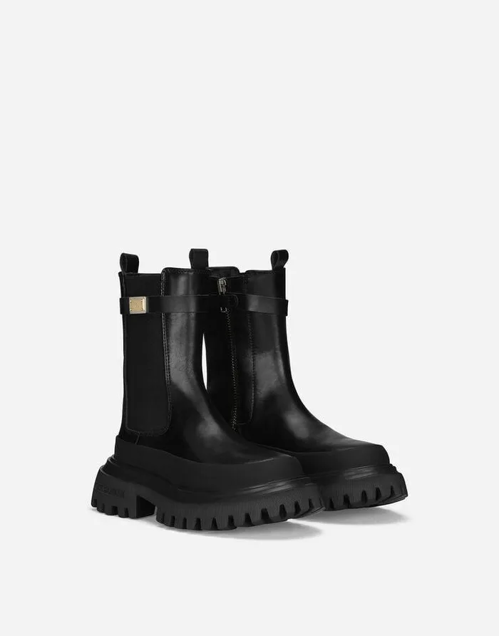 Dolce and Gabbana Shoes 2438 Children Calfskin Ankle Boots Black Dolce and Gabbana Shoes 2438 Children Calfskin Ankle Boots Black