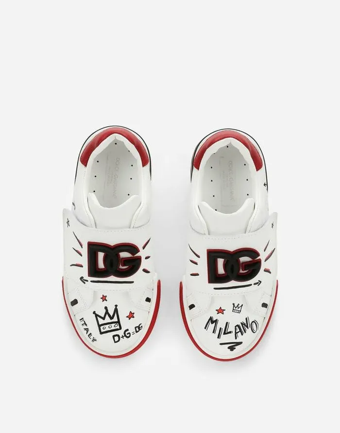 Dolce and Gabbana Shoes 2438 Children Calfskin Portofino Custom Sneakers Multicolor Dolce and Gabbana Shoes 2438 Children Calfskin Portofino Custom Sneakers Multicolor
