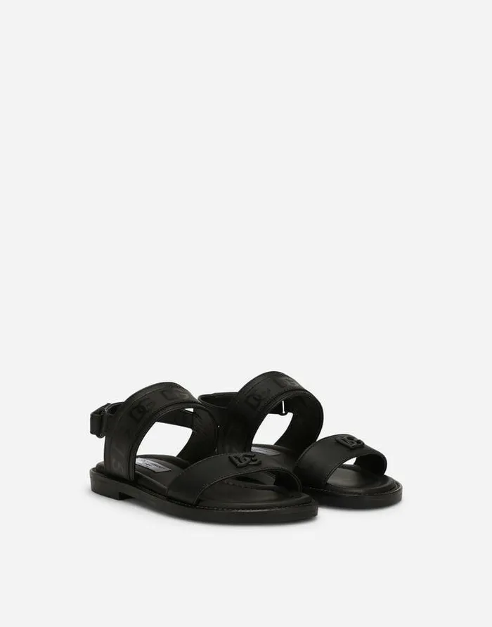 Dolce and Gabbana Shoes 2438 Children Calfskin Sandals With DG Logo Print Black Dolce and Gabbana Shoes 2438 Children Calfskin Sandals With DG Logo Print Black