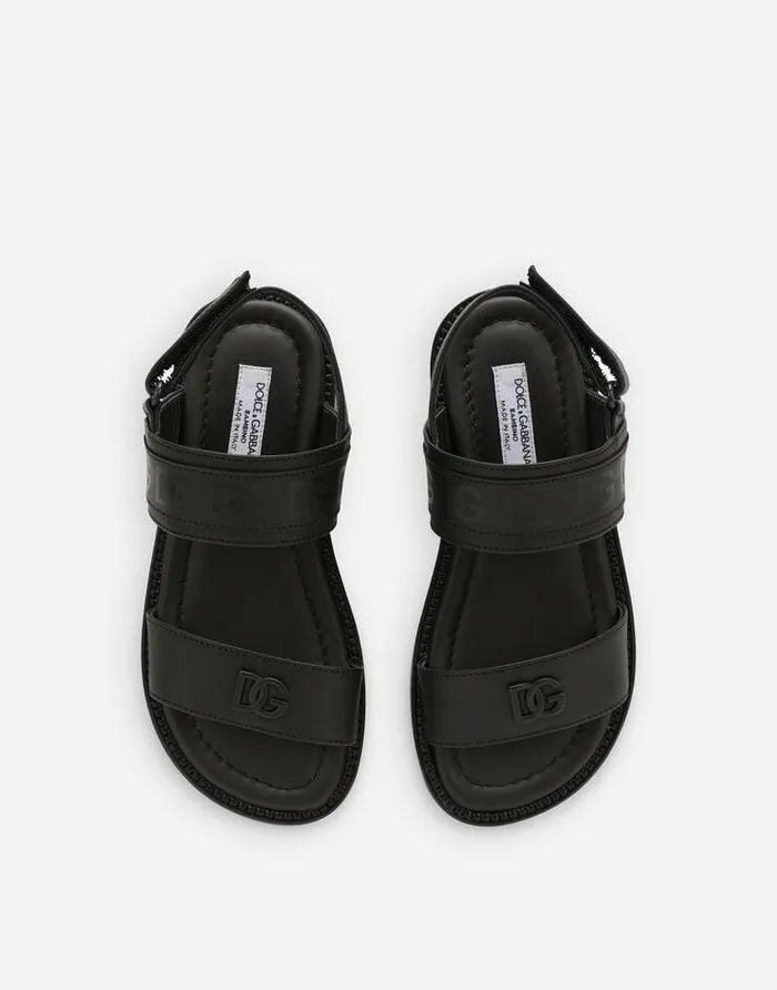 Dolce and Gabbana Shoes 2438 Children Calfskin Sandals With DG Logo Print Black Dolce and Gabbana Shoes 2438 Children Calfskin Sandals With DG Logo Print Black