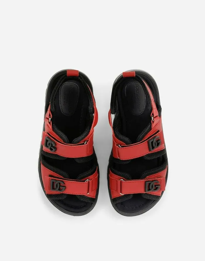 Dolce and Gabbana Shoes 2438 Children Calfskin Sandals With DG Logo Red Dolce and Gabbana Shoes 2438 Children Calfskin Sandals With DG Logo Red