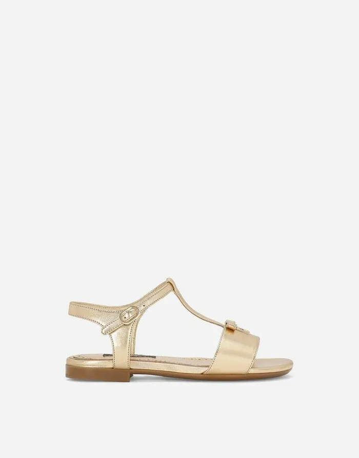 Dolce and Gabbana Shoes 2438 Children Foiled Leather Sandals Gold