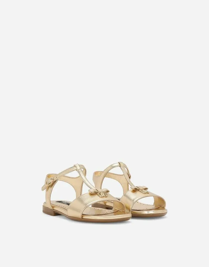 Dolce and Gabbana Shoes 2438 Children Foiled Leather Sandals Gold Dolce and Gabbana Shoes 2438 Children Foiled Leather Sandals Gold