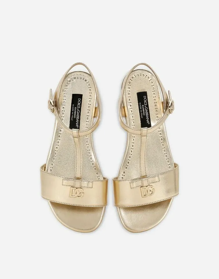 Dolce and Gabbana Shoes 2438 Children Foiled Leather Sandals Gold Dolce and Gabbana Shoes 2438 Children Foiled Leather Sandals Gold