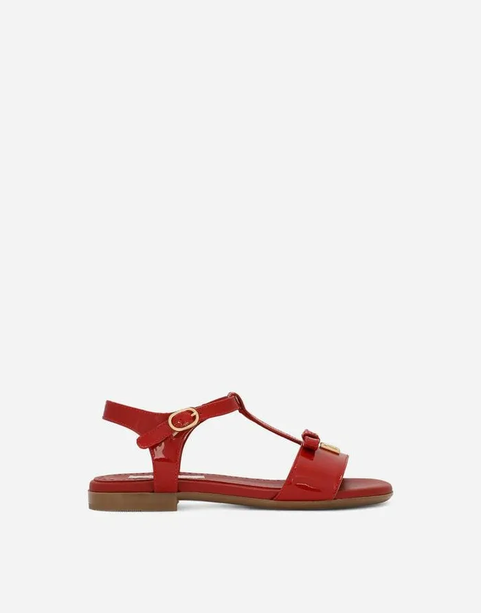Dolce and Gabbana Shoes 2438 Children Patent Leather Sandals With Metal DG Logo Red Dolce and Gabbana Shoes 2438 Children Patent Leather Sandals With Metal DG Logo Red